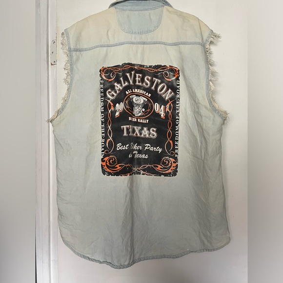 Motorcycle Vest Mens XL Galveston Tx Texas All American Rally 2004 Denim Cut Off - Picture 1 of 16